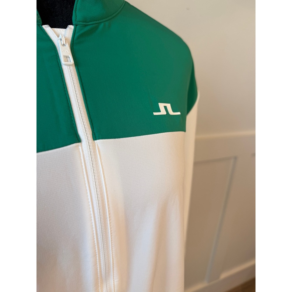 J.Lindeberg Mens XL Green White Colorblock Full Zip Golf Jacket Bridge Logo - Picture 3 of 8